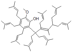 CAS#: 10232-06-1， 2-Methoxy-3,4,5-Tris(3-Methylbut-2-Enyl)-6-[(6E)-2,7,11-Trimethyl-5,6,8-Tris(3-Methylbut-2-Enyl)Dodeca-2,6,10-Trien-5-Yl]Phenol