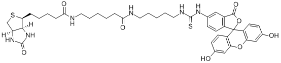 结构式 CAS# 134759-22-1, (3aS,4S,6aR)-N-[6-[[5-[[[(3',6'-二羟基-3-氧代螺[异苯并呋喃-1(3H),9'-[9H]氧杂蒽]-5-基)氨基]硫代甲酰]氨基]戊基]氨基]-6-氧代己基]六氢-2-氧代-1H-噻吩并[3,4-d]咪唑-4-戊酰胺