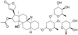 CAS 登录号：29362-48-9， [(3S,5R,8R,9S,10S,13R,16R,17S)-3-[(2R,4S,5R,6R)-4,5-二[[(2R,4S,5R,6R)-4,5-二羟基-6-甲基-四氢吡喃-2-基]氧基]-6-甲基-四氢吡喃-2-基]氧基-14-羟基-10,13-二甲基-17-(5-氧代-2H-呋喃-3-基)-1,2,3,4,5,6,7,8,9,11,12,15,16,17-十四氢环戊烯并[a]菲-16-基]乙酸酯