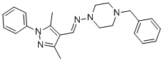 结构式 CAS# 304909-07-7, (E)-N-(4-苄基-1-哌嗪基)-1-(3,5-二甲基-1-苯基-1H-吡唑-4-基)甲亚胺