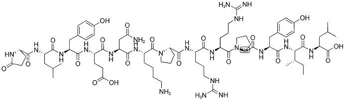 结构式 CAS# 55508-42-4, 5-氧代-L-脯氨酰-L-亮氨酰-L-酪氨酰-L-alpha-谷氨酰-L-天冬氨酰胺酰-L-赖氨酰-L-脯氨酰-L-精氨酰-L-精氨酰-L-脯氨酰-L-酪氨酰-L-异亮氨酰-L-亮氨酸