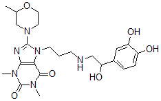 CAS#: 62402-02-2， 7-[3-[[2-(3,4-Dihydroxyphenyl)-2-Hydroxyethyl]Amino]Propyl]-8-(2-Methylmorpholino)Theophyline