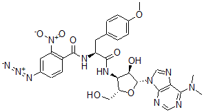 CAS#: 73579-23-4， 4-Azido-N-[(2S)-1-[[(2S,3S,4R,5R)-5-(6-Dimethylaminopurin-9-Yl)-4-Hydroxy-2-(Hydroxymethyl)Oxolan-3-Yl]Amino]-3-(4-Methoxyphenyl)-1-Oxopropan-2-Yl]-2-Nitrobenzamide