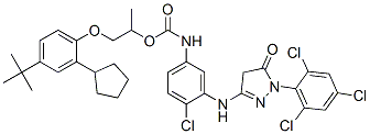 CAS 登录号：75202-23-2， 1-(4-叔丁基-2-环戊基苯氧基)丙-2-基N-[4-氯-3-[[5-氧代-1-(2,4,6-三氯苯基)-4H-吡唑-3-基]氨基]苯基]氨基甲酸酯