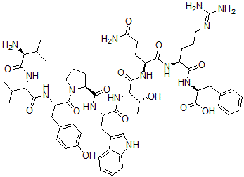 CAS 登录号：75808-67-2， (2S)-2-[[(2S)-2-[[(2S)-5-氨基-2-[[(2S,3R)-2-[[(2S)-2-[[(2S)-1-[(2S)-2-[[(2S)-2-[[(2S)-2-氨基-3-甲基丁酰基]氨基]-3-甲基丁酰基]氨基]-3-(4-羟基苯基)丙酰]吡咯烷-2-羰基]氨基]-3-(1H-吲哚-3-基)丙酰]氨基]-3-羟基丁酰基]氨基]-5-氧代戊酰]氨基]-5-(二氨基亚甲基氨基)戊酰]氨基]-3-苯丙酸