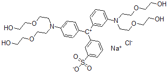 CAS#: 9079-33-8， Sodium 3-[[3-[bis[2-(2-hydroxyethoxy)ethyl]amino]phenyl]-[4-[bis[2-(2-hydroxyethoxy)ethyl]azaniumylidene]-1-cyclohexa-2,5-dienylidene]methyl]benzenesulfonate chloride