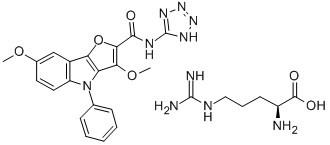 CAS#: 97958-08-2， L-Arginine, compd. with 3,7-dimethoxy-4-phenyl-N-1H-tetrazol-5-yl-4H-furo(3,2-b)indole-2-carboxamide