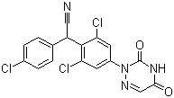结构式 CAS# 101831-37-2, 地克珠利; 2,6-二氯-2-(4-氯苯)-4-(4,5-二氢-3,5-二氧代-1,2,4-三嗪-2(3H)-基)苯乙腈