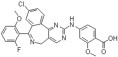 4-[[9-Chloro-7-(2-fluoro-6-methoxyphenyl)-5H-pyrimido[5,4-d][2]benzazepin-2-yl]amino]-2-methoxybenzoic acid molecular structure (CAS 1028486-01-2)