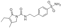 structure of CAS# 119018-29-0, Glimepiride sulfonamide;4-[2-[(3-Ethyl-4-methyl-2-oxo-3-pyrrolin-1-yl)carboxamido]ethyl]benzenesulfonamide