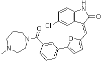 结构式 CAS# 1202916-90-2, (3E)-5-氯-3-[[5-[3-[(六氢-4-甲基-1H-1,4-二氮杂卓-1-基)羰基]苯基]-2-呋喃基]亚甲基]-1,3-二氢-2H-吲哚-2-酮