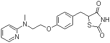 结构式 CAS# 122320-73-4, 罗格列酮; 5-[[4-[2-(甲基-2-吡啶氨基)乙氧基]苯基]甲基]-2,4-噻唑烷二酮