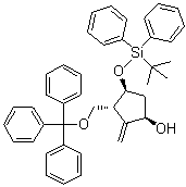 structure of CAS# 1233193-58-2, (1R,3R,4S)-4-[[(1,1-Dimethylethyl)diphenylsilyl]oxy]-2-methylene-3-[(triphenylmethoxy)methyl]cyclopentanol
