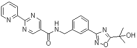 structure of CAS# 1234708-04-3, N-[[3-[5-(1-Hydroxy-1-methylethyl)-1,2,4-oxadiazol-3-yl]phenyl]methyl]-2-(2-pyridinyl)-5-pyrimidinecarboxamide