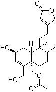structure of CAS# 125675-09-4, Blinin;4-[2-[(1S,2R,4aS,7S,8aR)-4a-[(Acetyloxy)methyl]-1,2,3,4,4a,7,8,8a-octahydro-7-hydroxy-5-(hydroxymethyl)-1,2-dimethyl-1-naphthalenyl]ethyl]-2(5H)-furanone