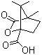 结构式 CAS# 13429-83-9, (1S)-(-)-樟脑烷酸; 4,7,7-三甲基-3-氧代-2-氧杂双环[2.2.1]庚烷-1-甲酸