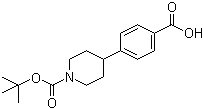 structure of CAS# 149353-75-3, N-Boc-4-(4-carboxyphenyl)piperidine;4-(4-Carboxyphenyl)piperidine-1-carboxylic acid tert-butyl ester; 4-[1-(tert-Butoxycarbonyl)piperidin-4-yl]benzoic acid
