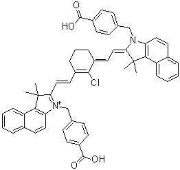 3-[(4-Carboxyphenyl)methyl]-2-[2-[3-[2-[3-[(4-carboxyphenyl)methyl]-1,3-dihydro-1,1-dimethyl-2H-benz[e]indol-2-ylidene]ethylidene]-2-chloro-1-cyclohexen-1-yl]ethenyl]-1,1-dimethyl-1H-benz[e]indolium molecular structure (CAS 1558079-49-4)