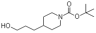 structure of CAS# 156185-63-6, 3-(N-Boc-piperidin-4-yl)propanol;3-(1-(tert-Butoxycarbonyl)piperidin-4-yl)propanol; 4-(3-Hydroxypropyl)piperidine-1-carboxylic acid tert-butyl ester; tert-Butyl 4-(3-hydroxypropyl)piperidine-1-carboxylate; tert-Butyl 4-(3-hydroxypropyl)tetrahydropyridine-1(2H)-carboxylate