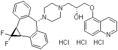 结构式 CAS# 167465-36-3, Zosuquidar 三盐酸盐; LY335979; RS 33295-198; (2R)-1-{4-[(1aR,6r,10bS)-1,1-二氟-1,1a,6,10b-四氢二苯并[a,e]环丙并[c]环庚烯-6-基]哌嗪-1-基}-3-(喹啉-5-基氧基)丙-2-醇三盐酸盐