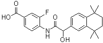 结构式 CAS# 185629-22-5, 3-氟-4-[[2-羟基-2-(5,6,7,8-四氢-5,5,8,8-四甲基-2-萘基)乙酰基]氨基]苯甲酸