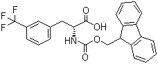 结构式 CAS# 205526-28-9, Fmoc-D-3-三氟甲基苯丙氨酸; N-(9-芴甲氧羰酰基)-D-3-三氟甲基苯丙氨酸