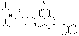 structure of CAS# 2088939-99-3, 2-[Bis(2-methylpropyl)amino]-1-[4-[2-(2,4-dichlorophenyl)-2-(2-naphthalenylmethoxy)ethyl]-1-piperazinyl]ethanone