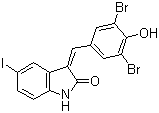 structure of CAS# 220904-83-6, GW 5074;3-(3,5-Dibromo-4-hydroxybenzylidene)-5-iodo-1,3-dihydroindol-2-one