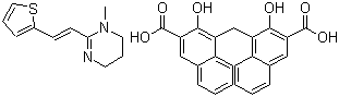 结构式 CAS# 22204-24-6, 双羟萘酸噻嘧啶; (E)-1-甲基-2-[2-(2-噻吩基)乙烯基]-1,4,5,6-四氢嘧啶 4,4'-亚甲基-双(3-羟基2-奈酸)盐