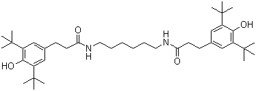 structure of CAS# 23128-74-7, Antioxidant 1098;3,3'-Bis(3,5-di-tert-butyl-4-hydroxyphenyl)-N,N'-hexamethylenedipropionamide; N,N'-Hexane-1,6-diylbis[3-(3,5-di-tert-butyl-4-hydroxyphenylpropionamide]