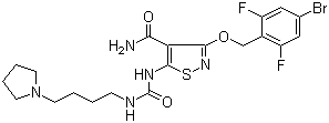 结构式 CAS# 252003-65-9, 3-[(4-溴-2,6-二氟苄基)氧基]-5-[3-[4-(吡咯烷-1-基)丁基]脲基]异噻唑-4-甲酰胺