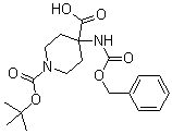 structure of CAS# 288154-16-5, 4-[(Benzyloxycarbonyl)amino]piperidine-1,4-dicarboxylic acid 1-tert-butyl ester;4-(Benzyloxycarbonylamino)-1-(tert-butoxycarbonyl)piperidine-4-carboxylic acid