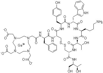 [N-[[4,7,10-Tris[(carboxy)methyl]-1,4,7,10-tetraazacyclododec-1-yl]acetyl]-D-phenylalanyl-L-cysteinyl-L-tyrosyl-D-tryptophyl-L-lysyl-L-threonyl-N-[(1R,2R)-2-hydroxy-1-(hydroxymethyl)propyl]-L-cysteinamide (2→7)-disulfidato]gallium molecular structure (CAS 293295-70-2)