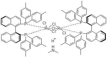 Dimethylammonium dichlorotri(mu-chloro)bis[(S)-(-)-2,2'-bis(di-p-tolylphosphino)-1,1'-binaphthyl]diruthenate(II) molecular structure (CAS 309735-86-2)