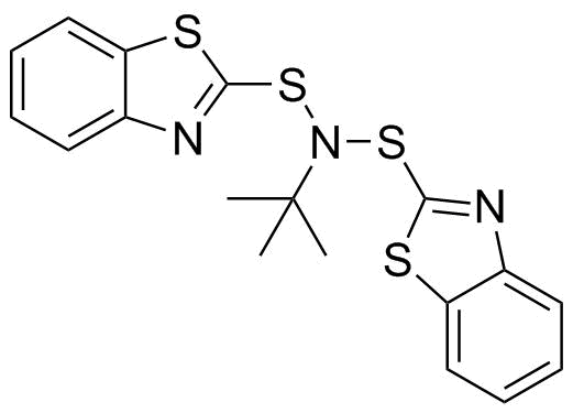 N-Benzothiazol-2-ylsulfanyl-N-tert-butyl-benzothiazole-2-sulfenamide molecular structure (CAS 3741-80-8)