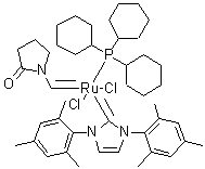 结构式 CAS# 437757-12-5, (SP-5-41)-[1,3-二氢-1,3-双(2,4,6-三甲基苯基)-2H-咪唑-2-亚基][(2-氧代-1-吡咯烷基)亚甲基](三环己基膦)二氯化钌