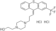 结构式 CAS# 51529-01-2, 盐酸氟哌噻吨; (Z)-4-[3-[2-(三氟甲基)-9H-硫杂蒽-9-亚基]丙基]-1-哌嗪乙醇二盐酸盐