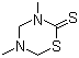 structure of CAS# 533-74-4, Dazomet;3,5-Dimethyltetrahydro-1,3,5-thiadiazine-2-thione; 2-Thio-3,5-dimethyl-tetrahydro-1,3,5-thiadiazine; 3,5-Dimethyl-1,2,3,5-tetrahydro-1,3,5-thiadiazinethione-2