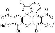 structure of CAS# 548-24-3, Eosin B;4',5'-Dibromo-3',6'-dihydroxy-2',7'-dinitrospiro[isobenzofuran-1(3H),9'-[9H]xanthen]-3-one sodium salt; Eosine B; Eosine BA; Eosine BN; Eosine BNX; Eosine I Bluish; Eosine Scarlet