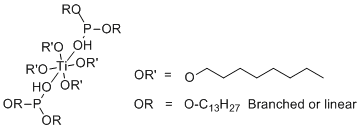 Tris(dioctyl phosphato-O'')(2-propanolato)titanium branched and linear molecular structure (CAS 68585-68-2)