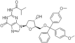 结构式 CAS# 68892-41-1, 5'-O-(4,4'-二甲氧基三苯基)-N2-异丁酰基-2'-脱氧鸟苷; 5'-O-(4,4'-二甲氧基三苯基)-N2-异丁酰基-2'-脱氧鸟甙