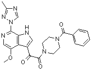 structure of CAS# 701213-36-7, BMS 626529;1-Benzoyl-4-[[4-methoxy-7-(3-methyl-1H-1,2,4-triazol-1-yl)-1H-pyrrolo[2,3-c]pyridin-3-yl]oxoacetyl]piperazine