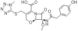 (6R,7R)-7-[[(4-Hydroxyphenyl)acetyl]amino]-7-methoxy-3-[[(1-methyl-1H-tetrazol-5-yl)thio]methyl]-8-oxo-5-oxa-1-azabicyclo[4.2.0]oct-2-ene-2-carboxylic acid molecular structure (CAS 75007-70-4)