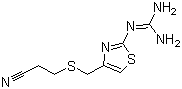structure of CAS# 76823-93-3, 3-(2-Guanidino-thiazol-4-yl-methylthio)-propionitrile;1-{4-[(2-Cyanoethyl)thiomethyl]thiazol-2-yl}guanidine