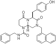 结构式 CAS# 780757-88-2, ICG 001; (6R,9aR)-rel-六氢-6-[(4-羟基苯基)甲基]-8-(1-萘基甲基)-4,7-二氧代-N-(苯基甲基)-2H-吡嗪并[1,2-a]嘧啶-1(6H)-甲酰胺