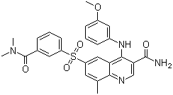结构式 CAS# 801312-28-7, GSK-256066; 6-[[3-[(二甲基氨基)羰基]苯基]磺酰]-4-[(3-甲氧基苯基)氨基]-8-甲基-3-喹啉甲酰胺