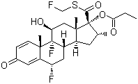 structure of CAS# 80474-14-2, Fluticasone propionate;S-Fluoromethyl-6alpha,9alpha-difluoro-11beta-hydroxy-16alpha-methyl-3-oxo-17alpha-propionyloxyandrosta-1,4-diene-17beta-carbothioate; (6a,11b,16a,17a)-6,9-Difluoro-11-hydroxy-16-methyl-3-oxo-17-(1-oxopropoxy)androsta-1,4-diene-17-carbothioic acid S-(fluoromethyl) ester