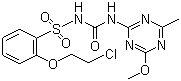 structure of CAS# 82097-50-5, Triasulfuron;2-(2-Chloroethoxy)-N-(((4-methoxy-6-methyl-1,3,5-triazin-2-yl)amino)carbonyl)benzenesulfonamide; N-(6-methoxy-4-methyl-1,3,5-triazin-2-yl-aminocarbonyl)-2-(2-chloroethoxy)-benzenesulfonamide; CGA-131036; Logran; Herbicide Safener Benoxacor
