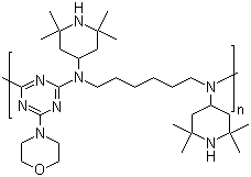 结构式 CAS# 82451-48-7, 光稳定剂 UV-3346; 聚{(6-吗啉基-5-三嗪-2,4-二基)(2,2,6,6-四甲基哌啶基)亚胺基六亚甲基[(2,2,6,6-四甲基哌啶基)-亚胺基]}