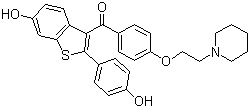 structure of CAS# 84449-90-1, Raloxifene;[6-Hydroxy-2-(4-hydroxyphenyl)benzo[b]thien-3-yl][4-[2-(1-piperidinyl)ethoxy]phenyl]methanone